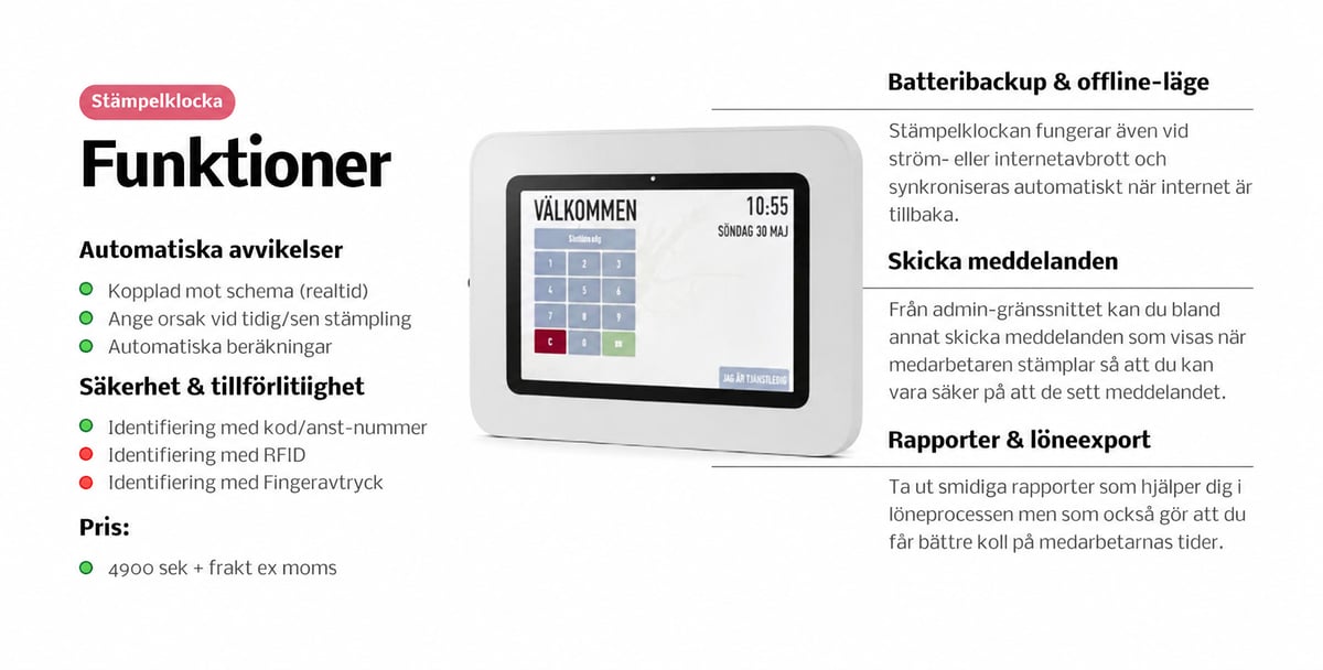 stämpelklocka med anställningsnummer