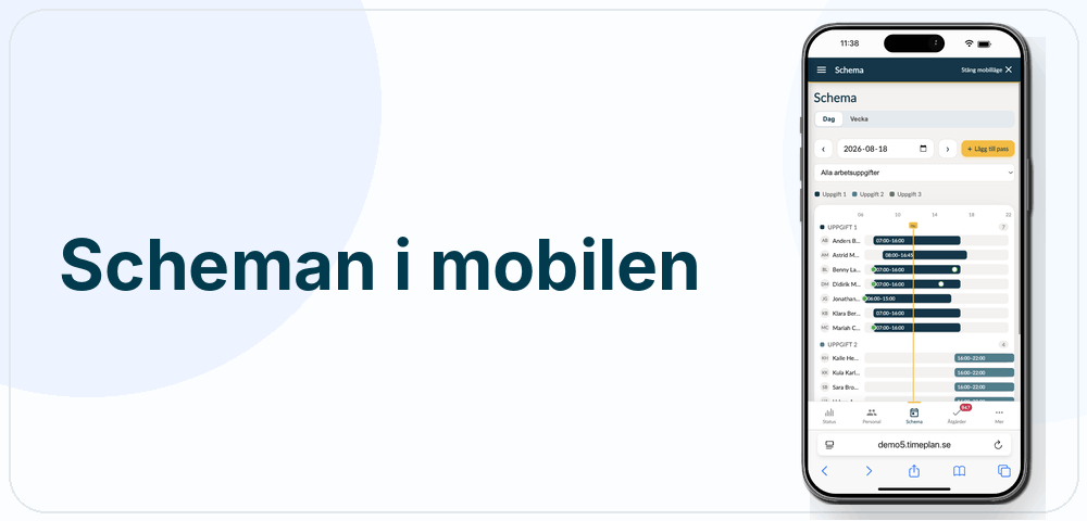 Timeplans mobilvy för schema