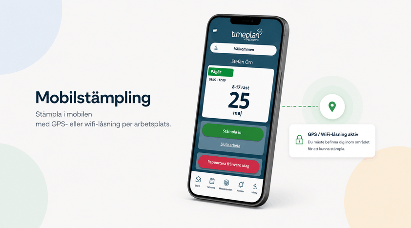 Mobilstämpling i Timeplan med platskontroll